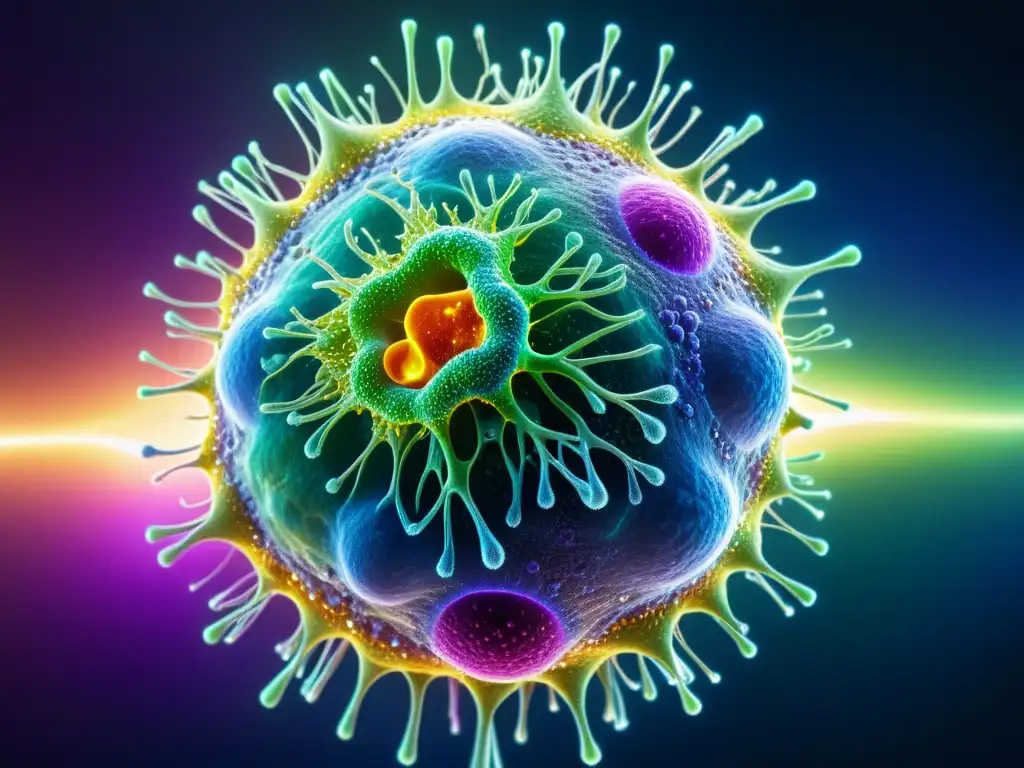 Una representación detallada y vibrante del sistema inmunológico humano, mostrando su fortaleza y complejidad