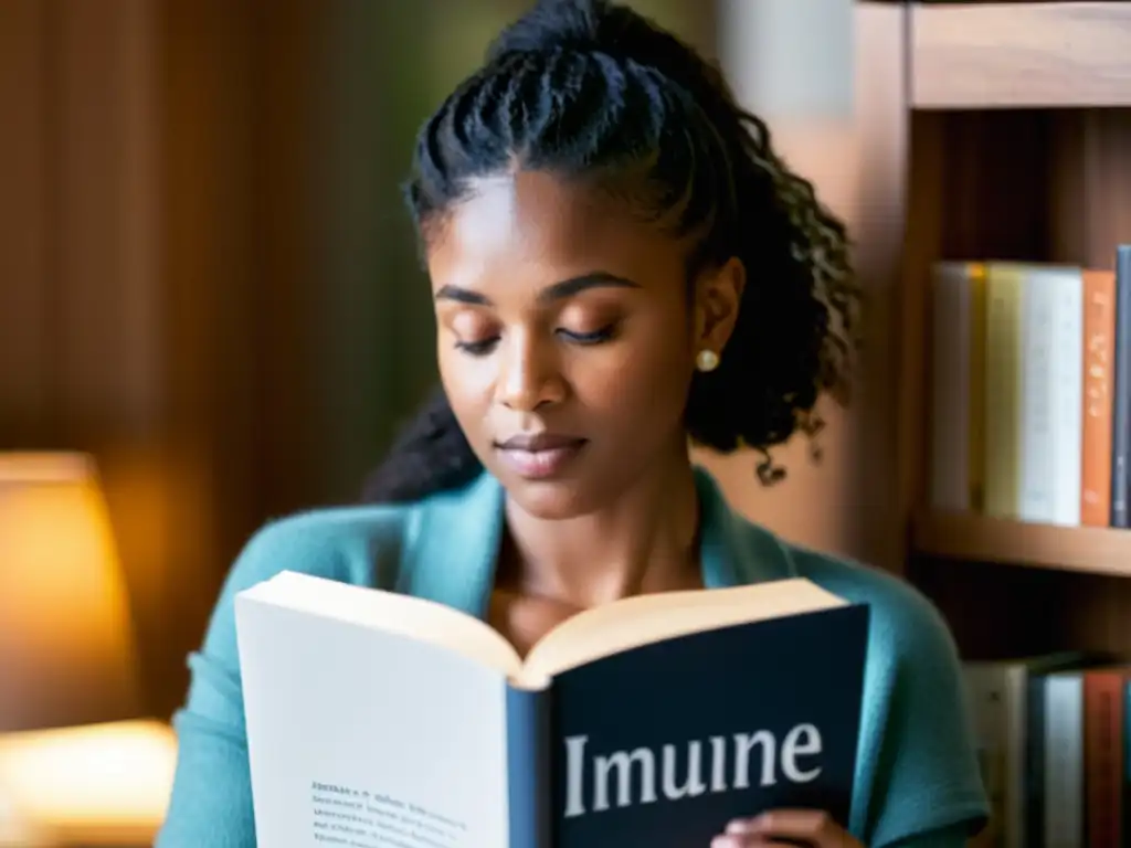 Retrato de una persona concentrada leyendo el libro 'Immune' de Catherine Carver