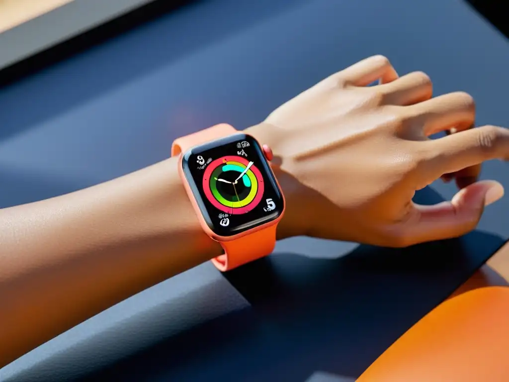 Apple Watch Series 6: Tecnología y Bienestar en Casa Un Apple Watch Series 6 moderno y elegante con pantalla vibrante de alta resolución, monitoreo de salud y fitness