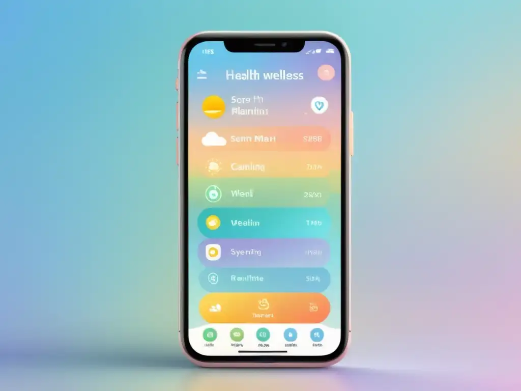 Smartphone con apps para potenciar inmunidad y estrés en diseño moderno y relajante