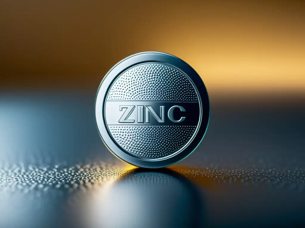 Un suplemento de zinc brillante y detallado, con relieve y reflejos metálicos