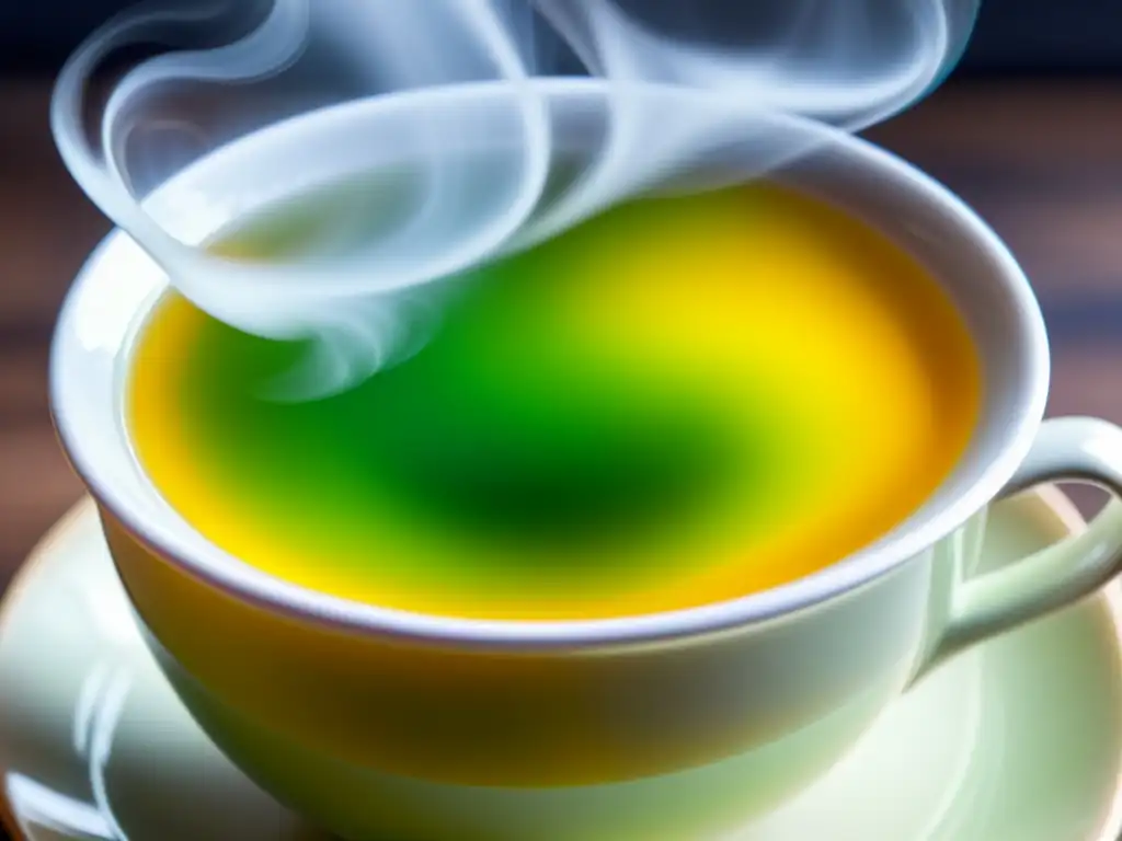 Una taza de té de hierbas para fortalecer el sistema inmunológico, con vapor aromático y colores vibrantes