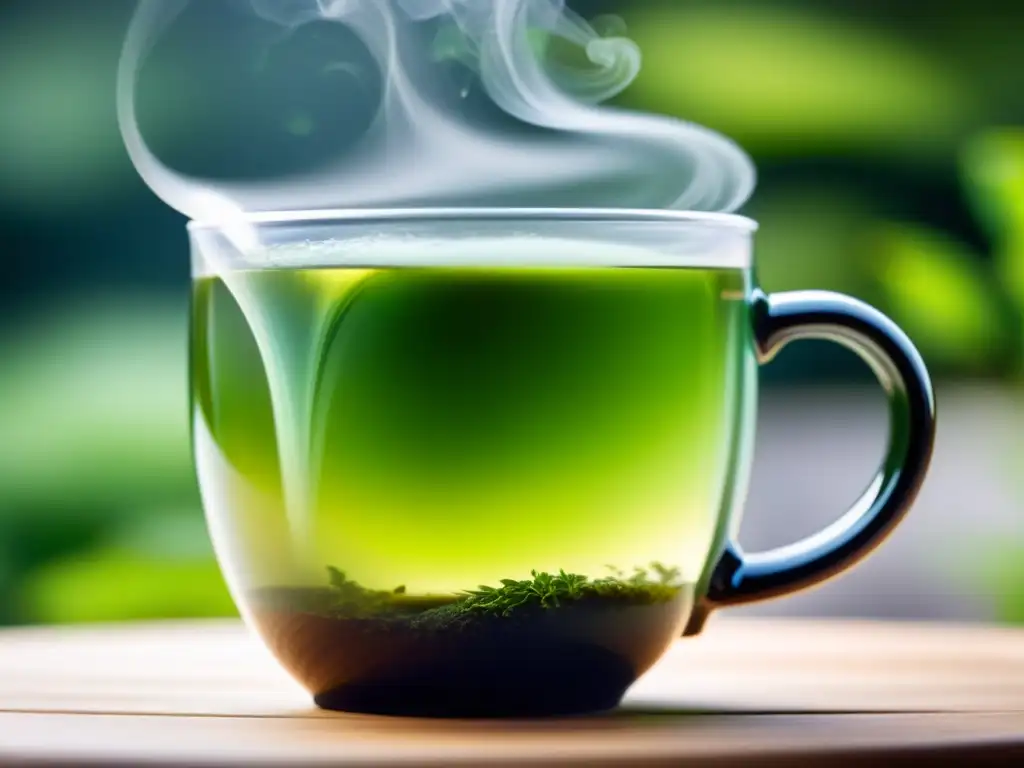 Una taza de té verde humeante en un entorno sereno