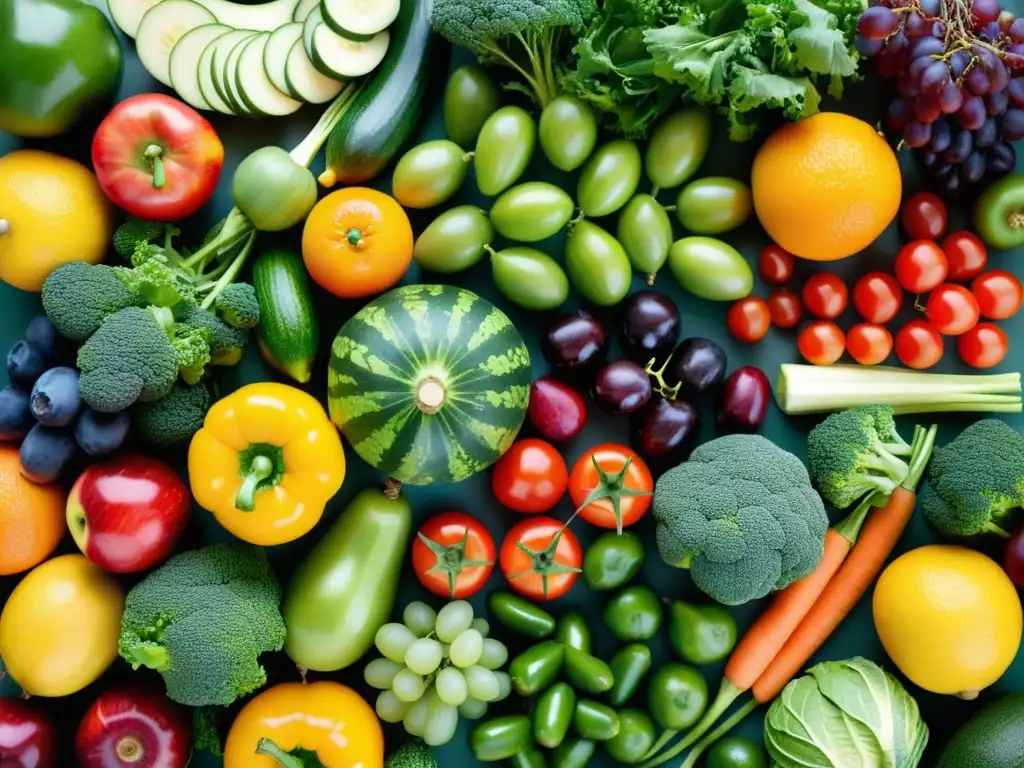 Una tentadora exhibición de frutas y verduras frescas, resaltando la importancia de la nutrición inmunológica