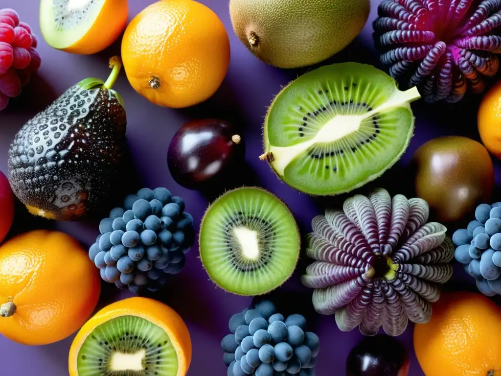 Una variedad de frutas y verduras coloridas en detalle, vitaminas para fortalecer el sistema inmunológico