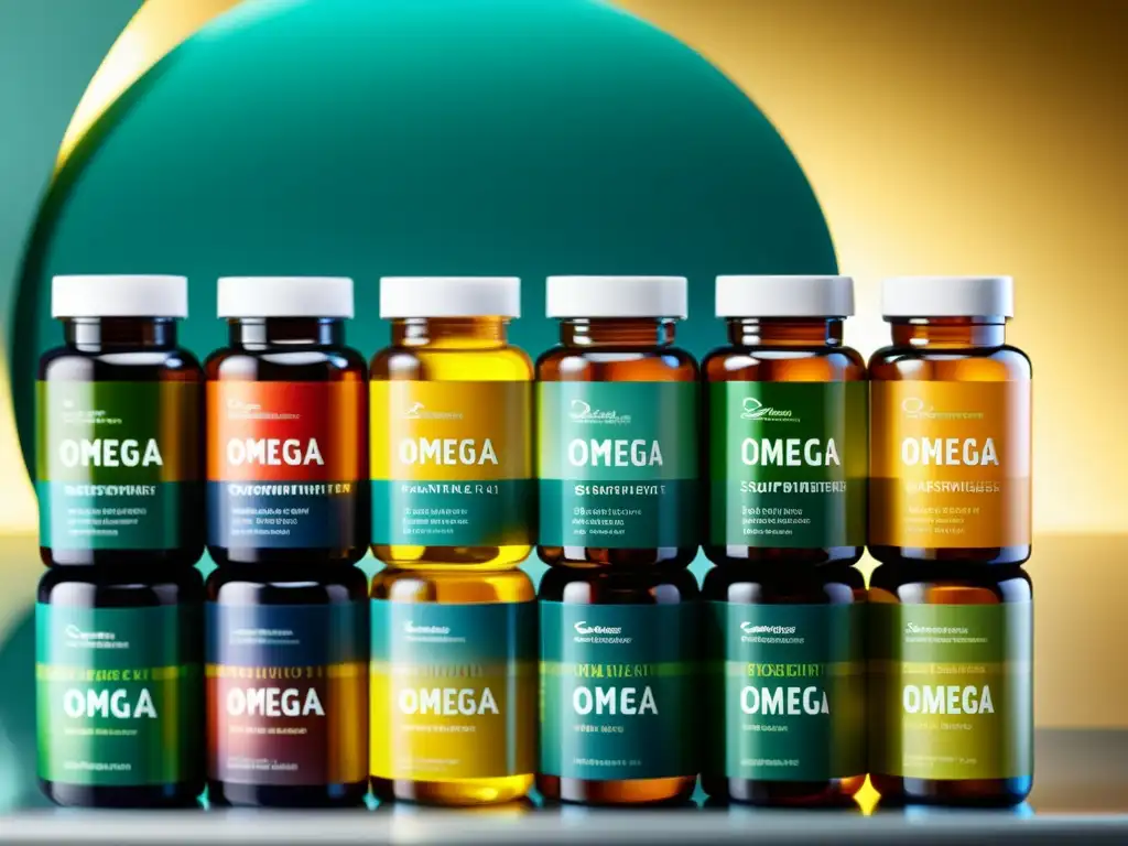 Una variedad de suplementos de omega 3 organizados en un elegante fondo, resaltando sus beneficios para el sistema inmunológico