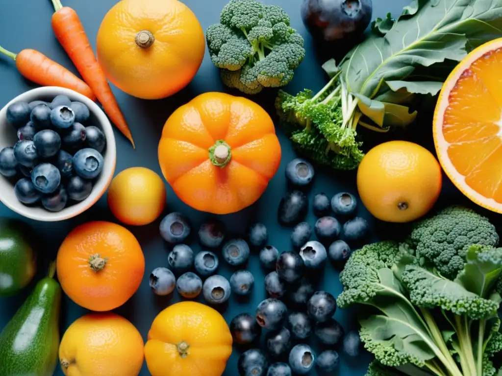 Una variedad vibrante de frutas y verduras frescas que exudan vitalidad y salud