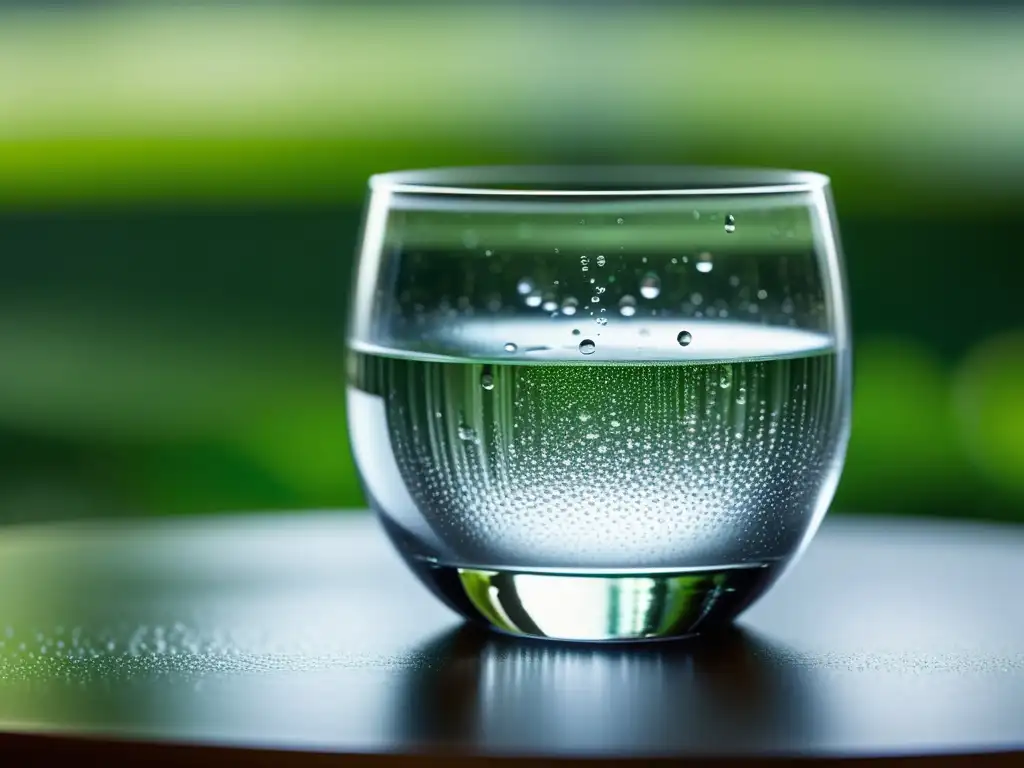 Un vaso de agua fresca con gotas de condensación, reflejando pureza y vitalidad