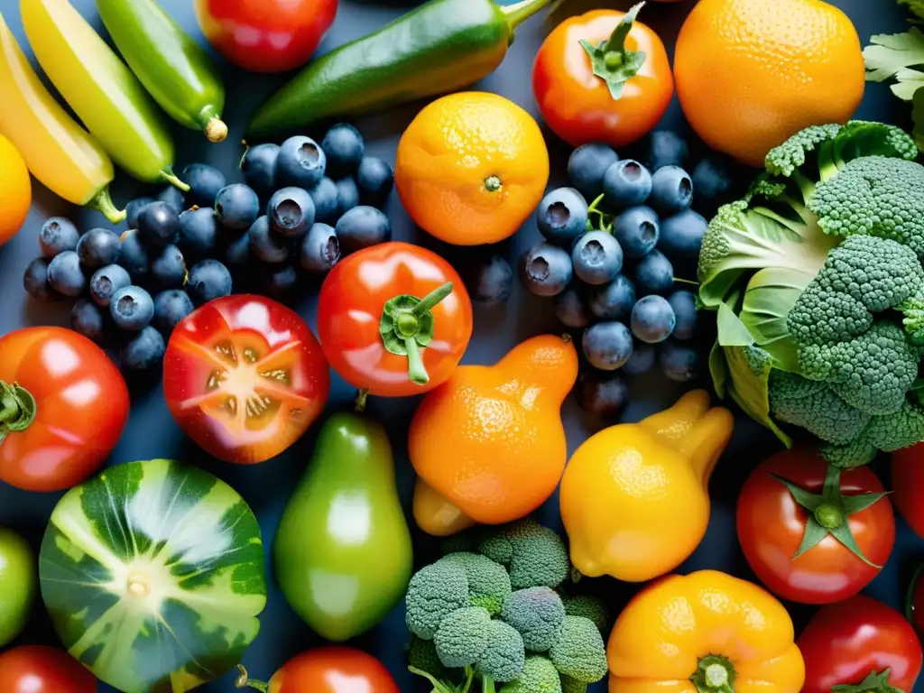 Una vibrante exhibición de frutas y verduras frescas resalta la importancia de los alimentos potenciadores del sistema inmunológico