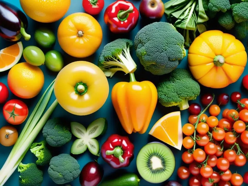 Una vibrante exhibición de frutas y verduras frescas destacando la importancia de la nutrición en el sistema inmunológico