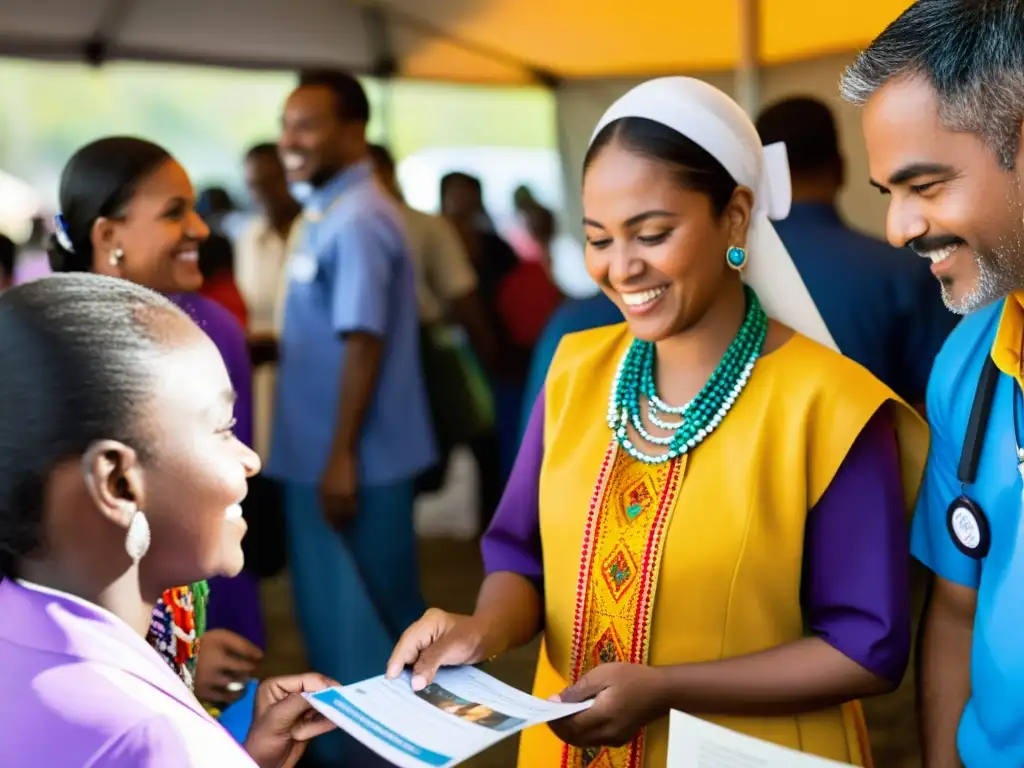 Vibrante feria de salud comunitaria con diversidad cultural y educación sobre inmunización