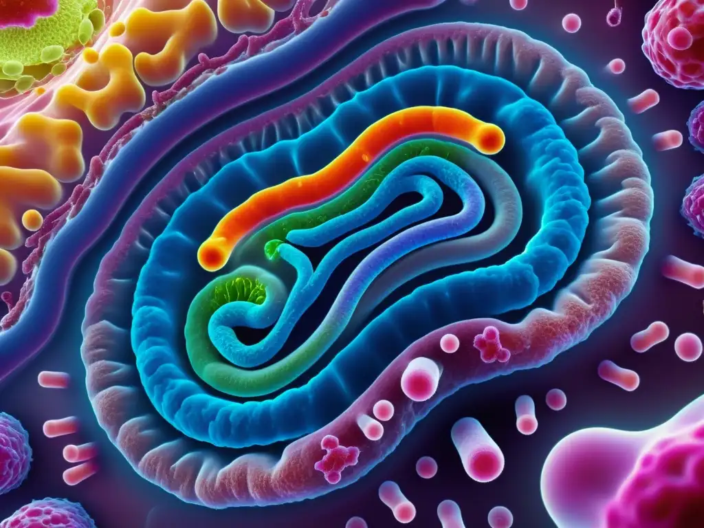 Vibrante imagen detallada de microbiota en intestino humano