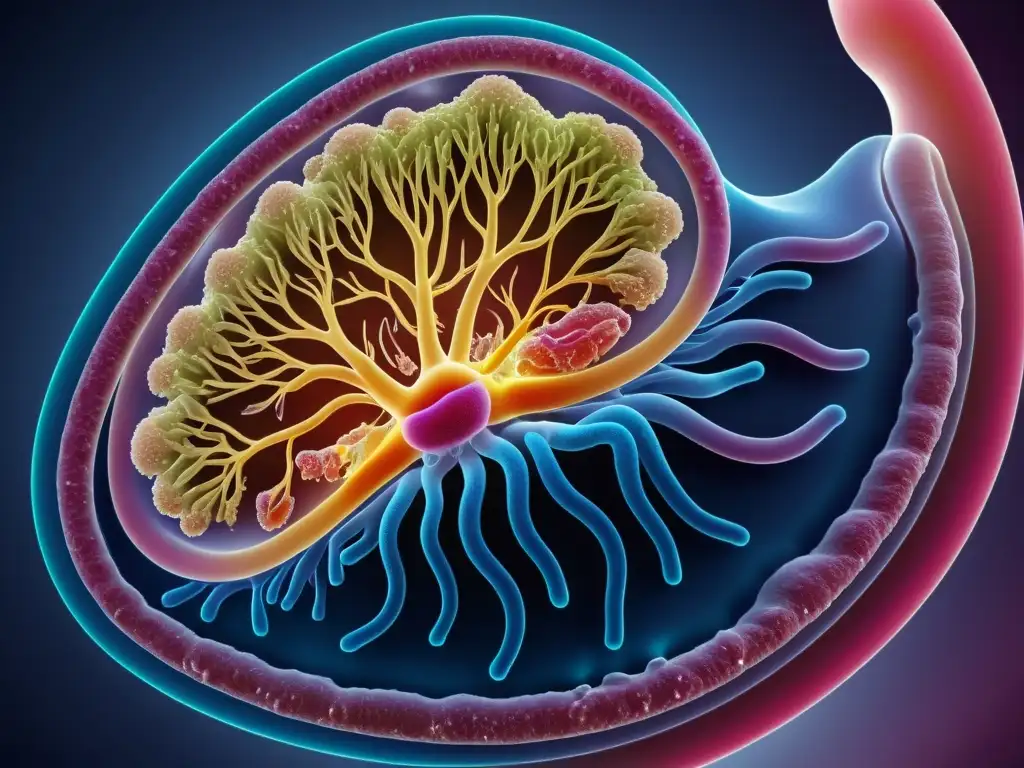 Vibrante imagen 8k de la microbiota intestinal humana, resaltando la importancia para la inmunidad