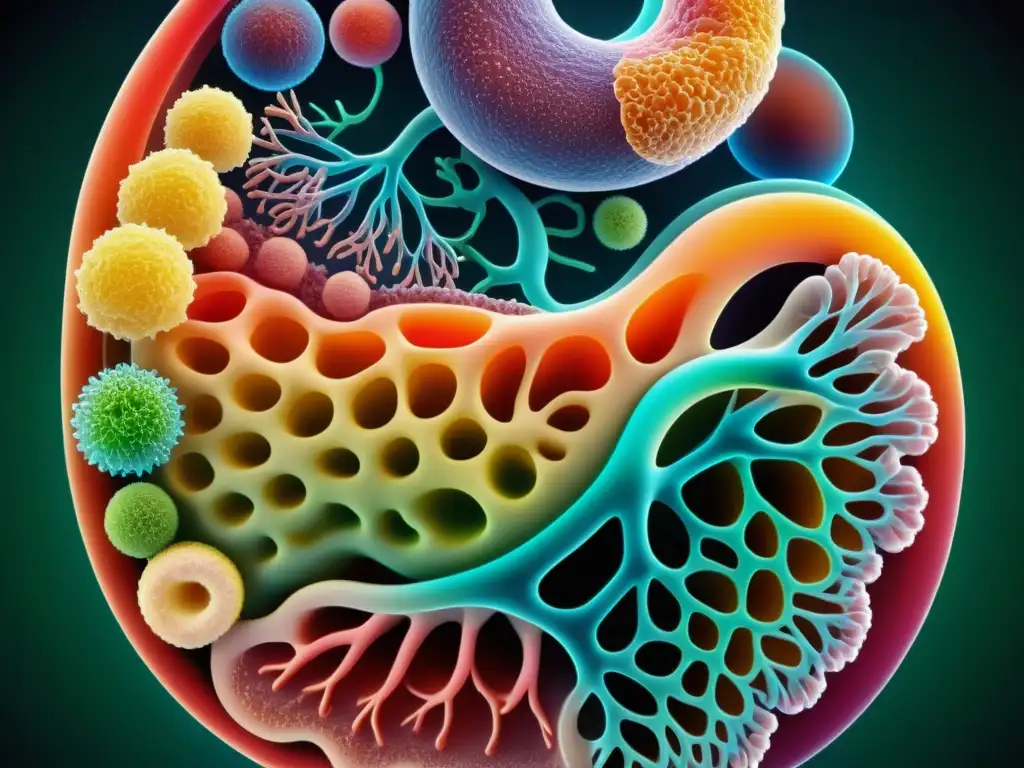 Vibrante imagen 8k de la microbiota intestinal, destacando su importancia en la salud