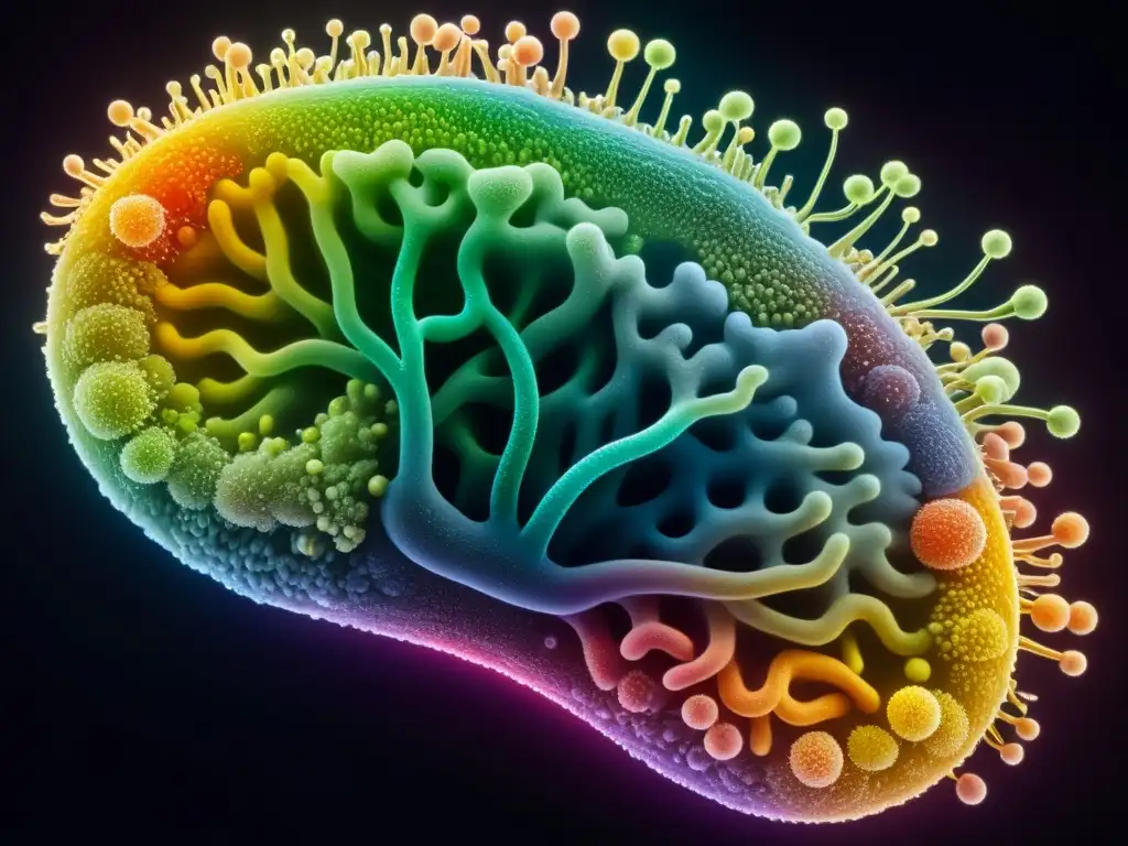 Vibrante e intrincado ecosistema de bacterias y microorganismos en el intestino humano, clave en el sistema inmunológico y alimentos fermentados