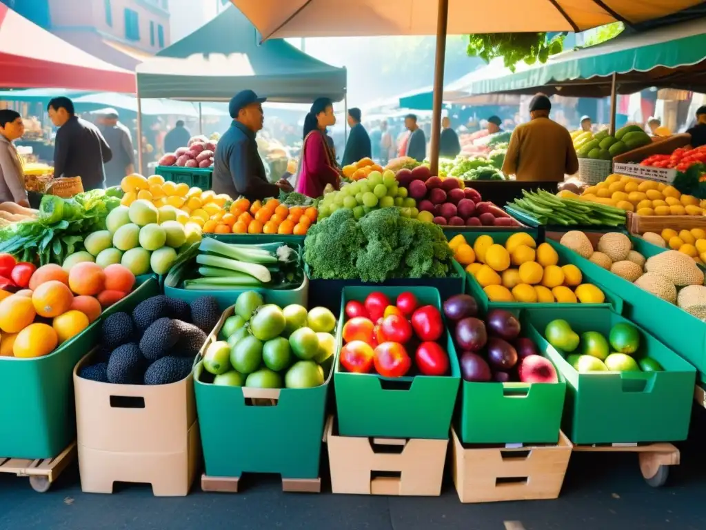 Vibrante mercado con frutas y verduras frescas, vitalidad y diversidad