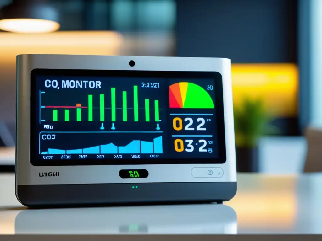 Vibrante monitor CO2 en moderna oficina