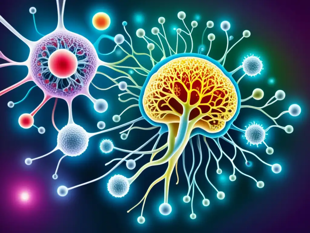 Vibrante ilustración del sistema inmunológico humano y sus componentes, destacando las enfermedades autoinflamatorias