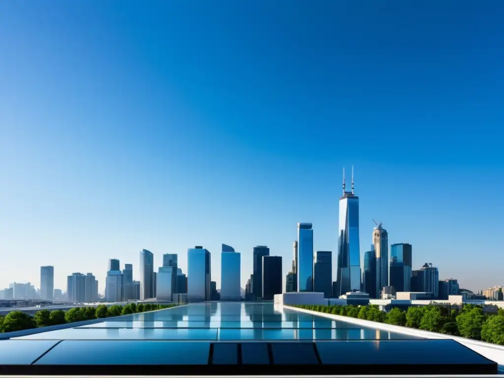 Vista de la ciudad moderna con dispositivos de monitoreo de calidad del aire, resaltando la importancia de la tecnología para la salud ambiental