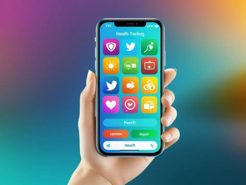 Vista detallada de apps de salud inmunitaria en smartphone, con gráficos vibrantes y diseño moderno