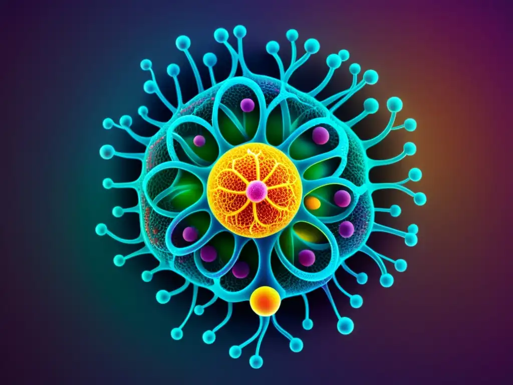 Una visualización creativa del sistema inmunológico robusto, con intrincados caminos y nodos vibrantes que representan las defensas del cuerpo